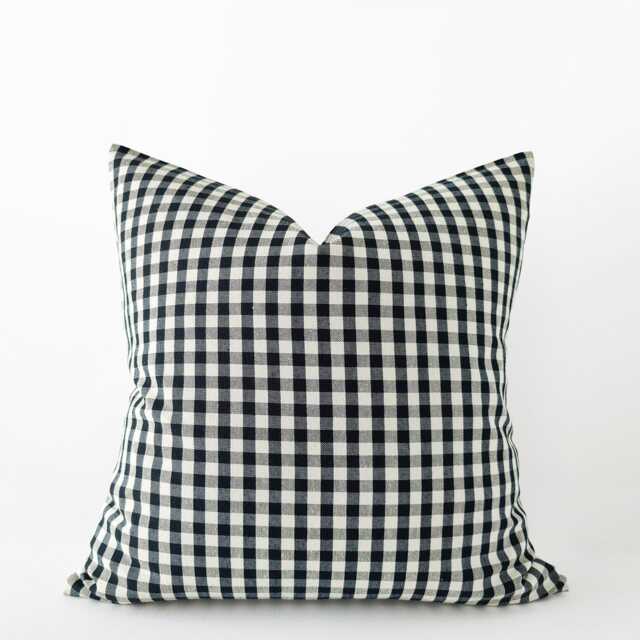 Black Gingham Pillow Cover - Neutral Plaid Cushion - image 1