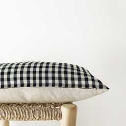 Black Gingham Pillow Cover - Neutral Plaid Cushion - thumbnail 3