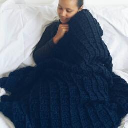 Chunky Crochet Afghan Blanket - Soft Wool Blend, Brick Pattern - thumbnail 2