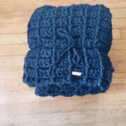 Chunky Crochet Afghan Blanket - Soft Wool Blend, Brick Pattern - thumbnail 3