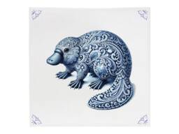 Platypus, Tile, Delft Blue, Blue Bathroom Wall Art, Ceramic, Backsplash, Tiles, Kitchen Decor, Sealife Marine - thumbnail 1