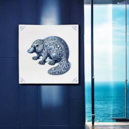 Platypus, Tile, Delft Blue, Blue Bathroom Wall Art, Ceramic, Backsplash, Tiles, Kitchen Decor, Sealife Marine - thumbnail 2