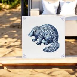 Platypus, Tile, Delft Blue, Blue Bathroom Wall Art, Ceramic, Backsplash, Tiles, Kitchen Decor, Sealife Marine - thumbnail 3