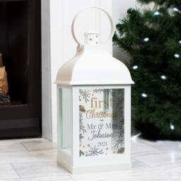 Personalised First Christmas White Lantern - Lantern Gift Couple Gift New Mum Dad - thumbnail 1