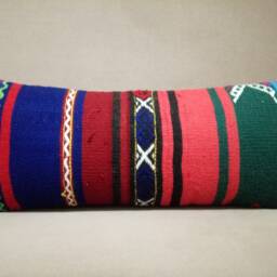 Lumbar Decorative Pillow 8x20 Inches Striped Turkish Anatolian Kilim Wool Kilim Pillow Handmade Decor Rug - thumbnail 3