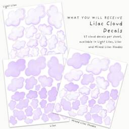 Fabric Wall Decal Set, Lilac Watercolor Clouds, Kids Room Decals, Cloud Sticker, Nursery Decor, Removable - thumbnail 2