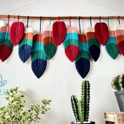 Large Boho Macrame Feather Wall Hanging Colorful Home Decor - thumbnail 4