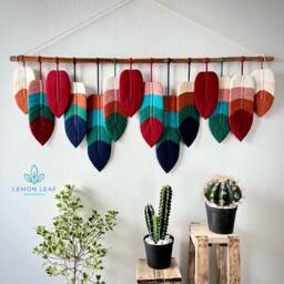 Large Boho Macrame Feather Wall Hanging Colorful Home Decor - thumbnail 2