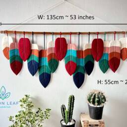 Large Boho Macrame Feather Wall Hanging Colorful Home Decor - thumbnail 3