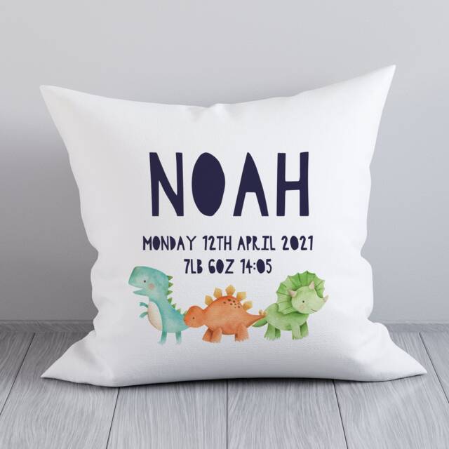 Personalised Dinosaur Baby Cushion - Nursery Decor, Shower Gift