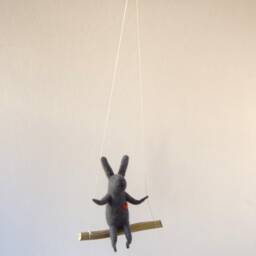 Swinging Bunny, Needle Felted Nursery Decoration, Baby Crib Mobile, Hanging Mobile - thumbnail 4