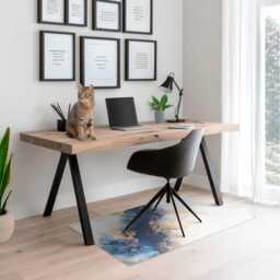 Abstract Wave Computer Chair Mat, Navy Office Abstraction Vinyl Floor Protector, Protector - thumbnail 3