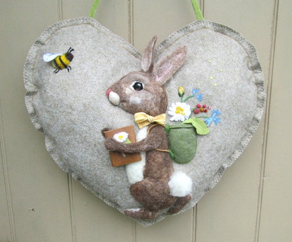 Felt Rabbit Wreath Heart Door Hanger - Large