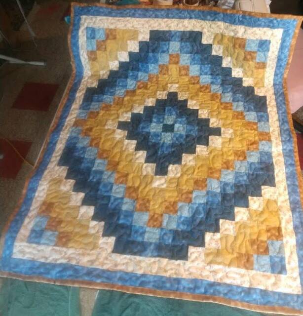 Blues & Browns Trip Around The World Baby Boy Quilt Crib Lap Throw Blanket Handmade Handcrafted Pieced Made in The Arkansas Ozarks - image 1