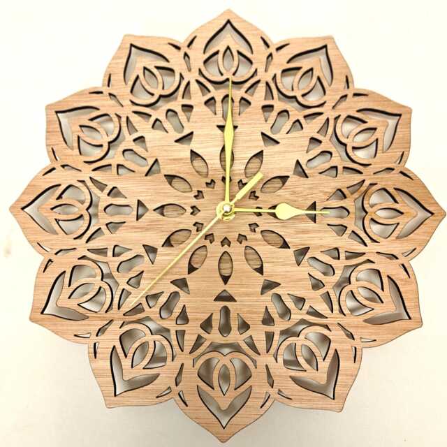 Wood Wooden Laser Cut Mandala Flower Pattern Wall Clock Home Office Door Picture Art Sign Logo Birthday Anniversary Wedding Valentine Gift - image 1