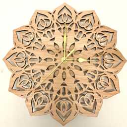 Wood Wooden Laser Cut Mandala Flower Pattern Wall Clock Home Office Door Picture Art Sign Logo Birthday Anniversary Wedding Valentine Gift - thumbnail 1