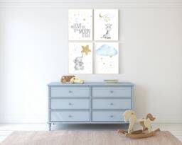 Blue & Gold Elephant Nursery Print Moon & Stars Wall Art - thumbnail 1