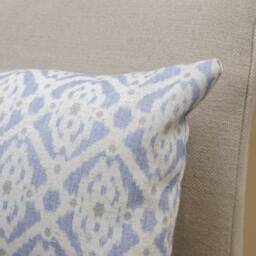 Santorini Linen Blend Boudoir Cushion. Soft Blue & White Geometric Trellis Pattern. 17x12 - thumbnail 2