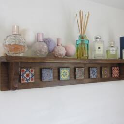 Rustic Wood Mexican Style Shelf With Hand Painted Terracotta Tiles Kitchen Bathroom Entryway - thumbnail 3