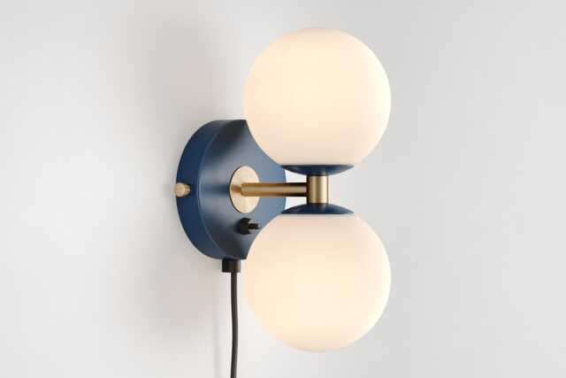 Mia Mid Century Modern Plug-In Wall Sconce Navy Blue Sphere Milk Glass Globe Plafond Vanity Light Bedside Lamp Retro Fixture - image 1