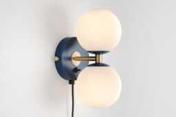 Mia Mid Century Modern Plug-In Wall Sconce Navy Blue Sphere Milk Glass Globe Plafond Vanity Light Bedside Lamp Retro Fixture - thumbnail 1
