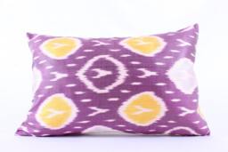 Ikat Silk Velvet Pillow 16x24 - Handmade Boho Cushion Cover Turkish Home Decor Accent