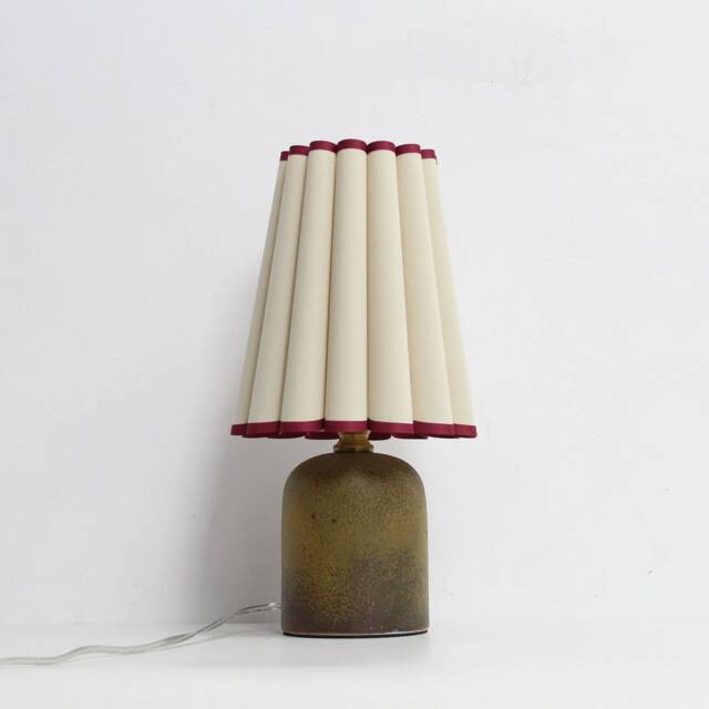 Handmade Khaki Fabric Lamp With Burgundy Trim-9# - image 1