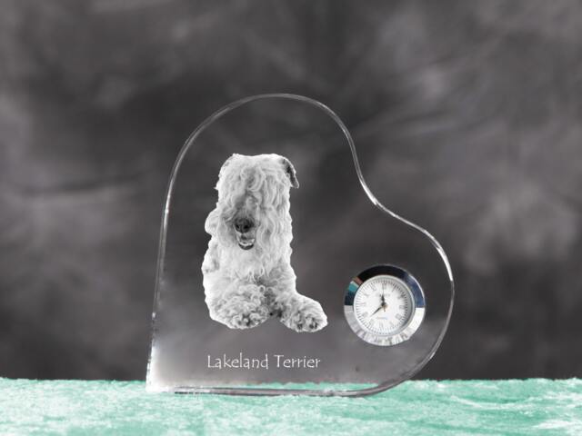 Lakeland Terrier - Crystal Clock in The Shape Of A Heart With Image Pure-Bred Dog - image 1