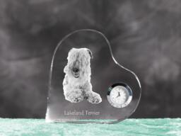 Lakeland Terrier - Crystal Clock in The Shape Of A Heart With Image Pure-Bred Dog - thumbnail 1
