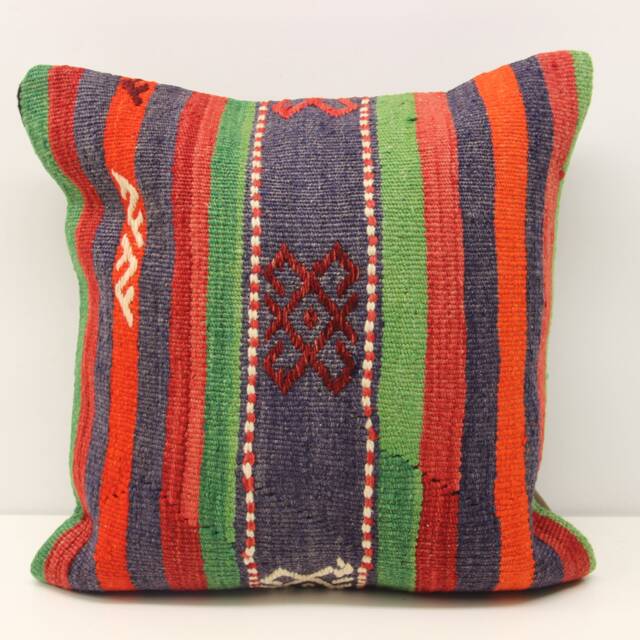 Vintage Kilim Pillow Cover 18x18, Turkish Wool Lumbar Cushion - image 1