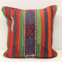 Vintage Kilim Pillow Cover 18x18, Turkish Wool Lumbar Cushion - thumbnail 1