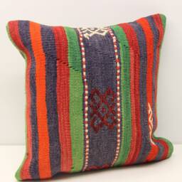 Vintage Kilim Pillow Cover 18x18, Turkish Wool Lumbar Cushion - thumbnail 2