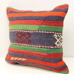 Vintage Kilim Pillow Cover 18x18, Turkish Wool Lumbar Cushion - thumbnail 3