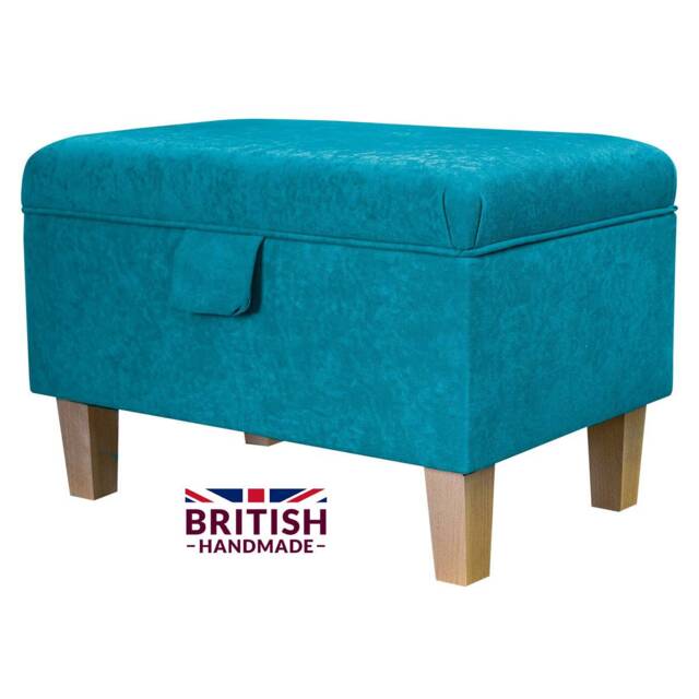 Light Blue Handmade Storage Ottoman Footstool - Upholstered Pouffe Toy Box British Bespoke Made - image 1