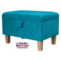 Light Blue Handmade Storage Ottoman Footstool - Upholstered Pouffe Toy Box British Bespoke Made