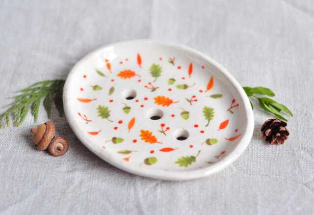 Handmade Ceramic Soap Dish Autumn Leaves Pottery Sponge Holder - image 1