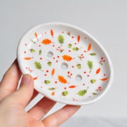 Handmade Ceramic Soap Dish Autumn Leaves Pottery Sponge Holder - thumbnail 4