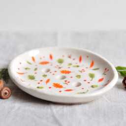 Handmade Ceramic Soap Dish Autumn Leaves Pottery Sponge Holder - thumbnail 2