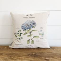 Blue Hydrangea Linen Pillow Cover - Botanical Farmhouse Decor - thumbnail 1