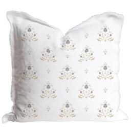Hand Block Floral Fringe Pillow Cover - Print Decorative Throw Modern Indian Sutton - thumbnail 2
