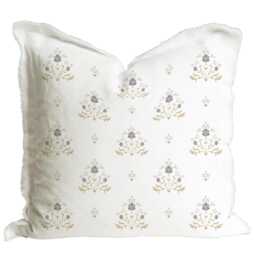 Hand Block Floral Fringe Pillow Cover - Print Decorative Throw Modern Indian Sutton - thumbnail 3