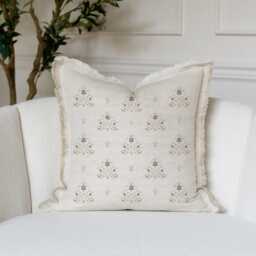 Hand Block Floral Fringe Pillow Cover - Print Decorative Throw Modern Indian Sutton - thumbnail 1