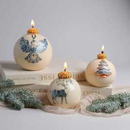 Large Christmas Bauble Candle, Snowflake Ornament Candle, Festive Gift For Her, Holiday Table Decor, Secret Santa Present, Winter Home Candle Set - thumbnail 3