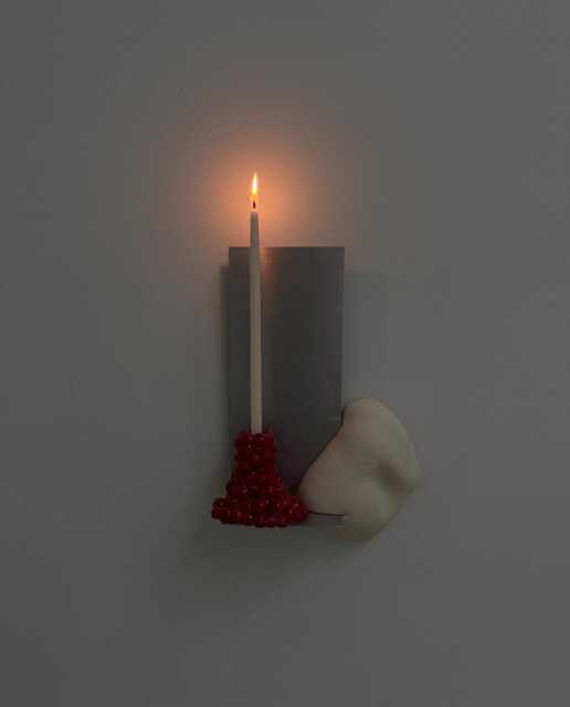 Red Ceramic Candlestick - Hand Built Ceramic Candle Holder Sculptural - image 1