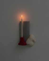 Red Ceramic Candlestick - Hand Built Ceramic Candle Holder Sculptural - thumbnail 1