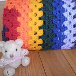 Handmade Crochet Rainbow Baby Blanket, Colorful Throw - 33 Inches - thumbnail 2