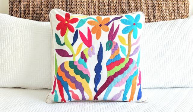 Otomi Pillow Cover Hand Embroidered - Multicolor Mexican Textile - image 1