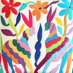 Otomi Pillow Cover Hand Embroidered - Multicolor Mexican Textile - thumbnail 3