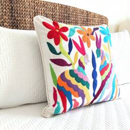 Otomi Pillow Cover Hand Embroidered - Multicolor Mexican Textile - thumbnail 2