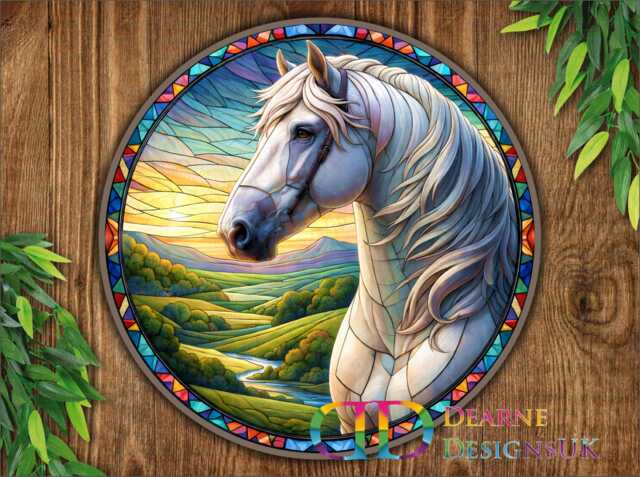Faux Stained Glass Horse Sign - Rustic Metal Wall Art For Garden Or Farmhouse Decor - image 1